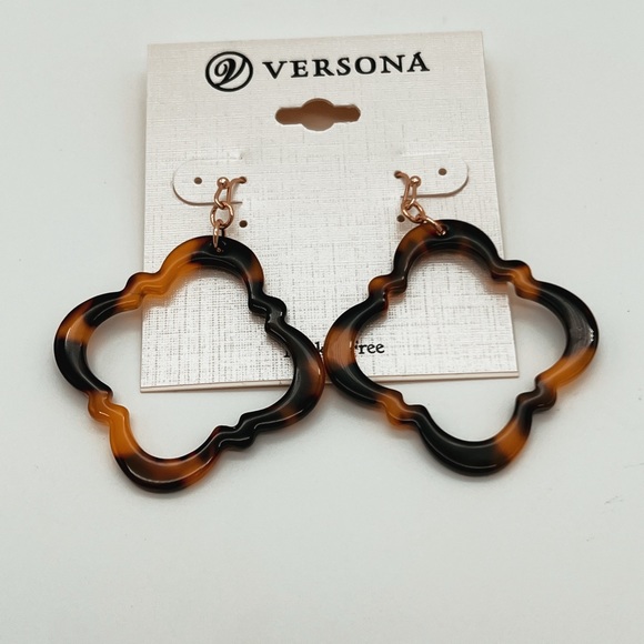 Versona Jewelry - New Gold and Brown Marble Dangle Rounded Hoop Earrings Nickle Free